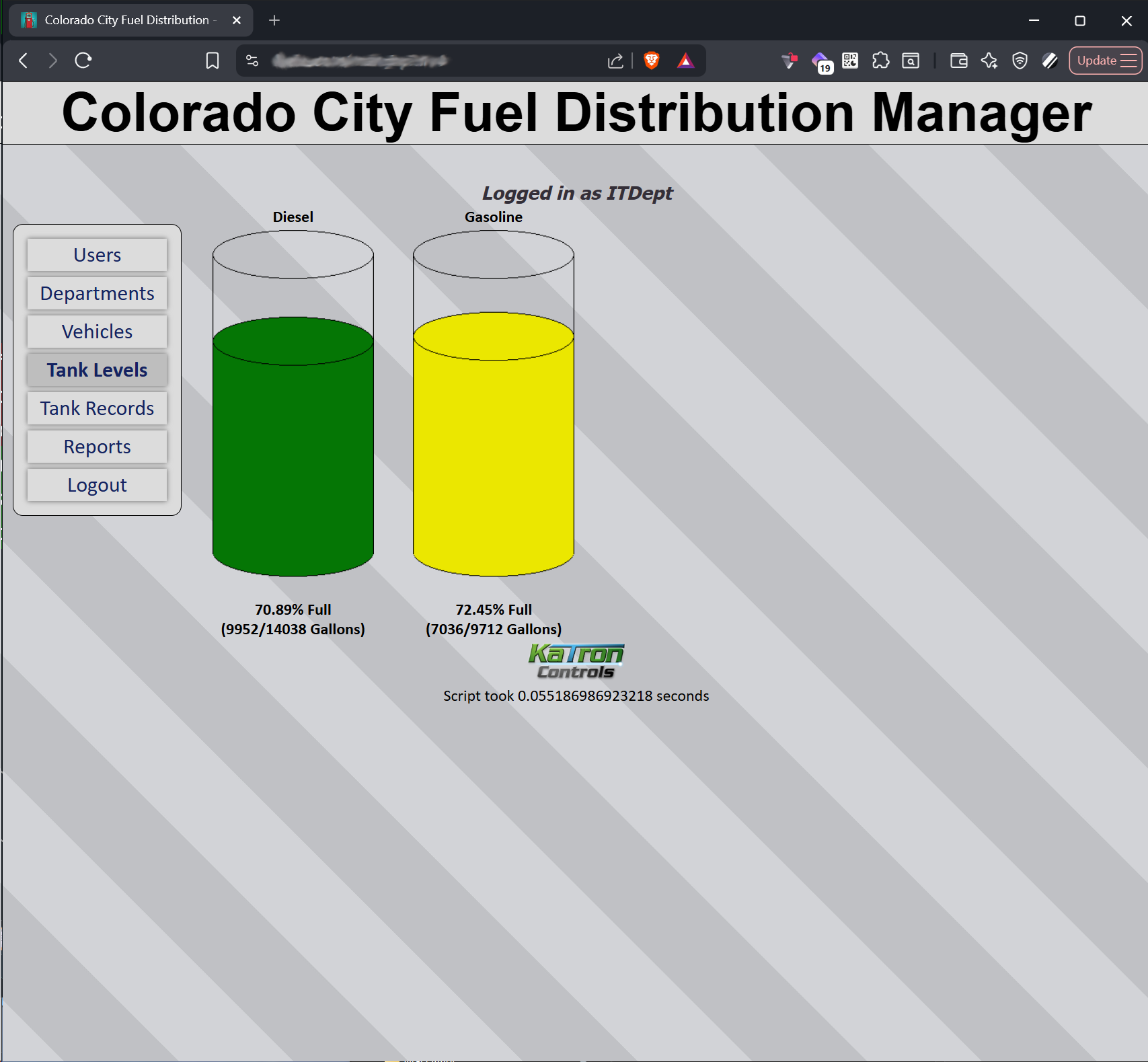 Colorado City Fuel Distribution Manager: diesel and gasoline tank-level gauges